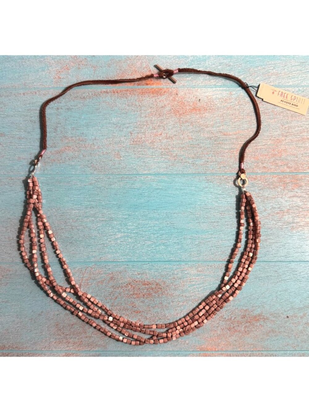 NWT Peyote Bird Free Spirit Cream / Pink Squared Beaded Multi Strand Necklace